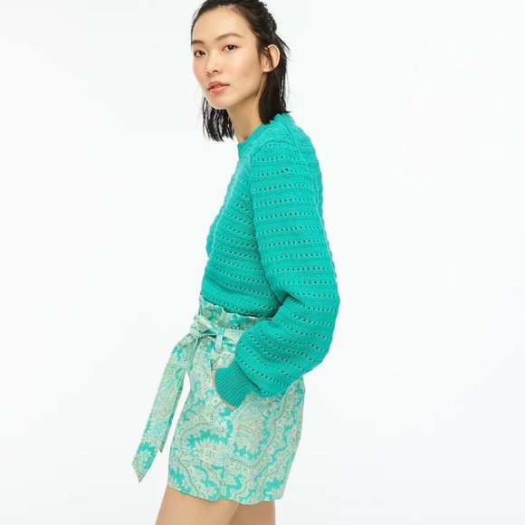 đ NEW J. Crew Green Balloon Sleeve Pointelle Sweater XL - Picture 2 of 7